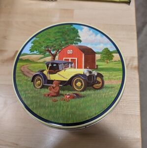 Vintage Car and Barn Decorative Tin